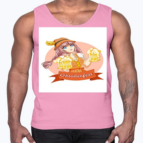 Cute and happy woman celebrating oktoberfest with beer 177#- anime- Cotton Tank