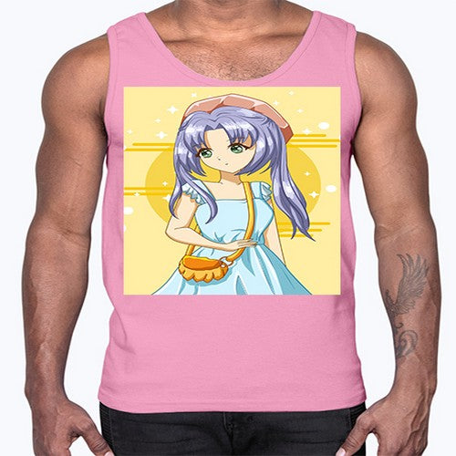 Cute and soft girl blue hair with blue dress in summer holiday 60#- anime- Cotton Tank