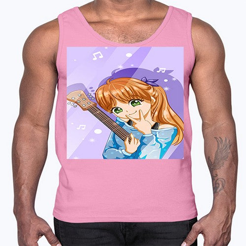 Cute and soft girl with guitar 53#- anime- Cotton Tank