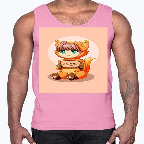 Cute girl with animal costume in animal day text 137#- anime- Cotton Tank