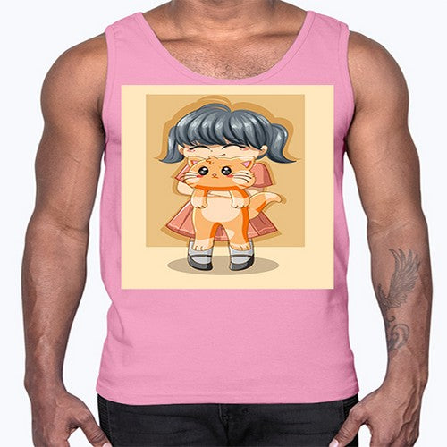 Cute girl with cat animal day 135#- anime- Cotton Tank