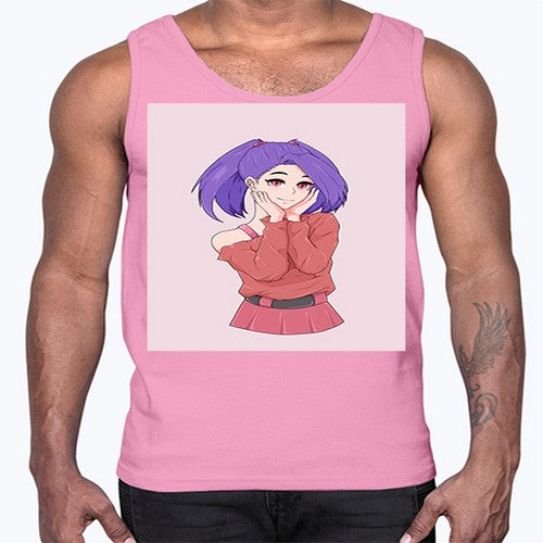 Cute girl with cute pose 138#- anime- Cotton Tank