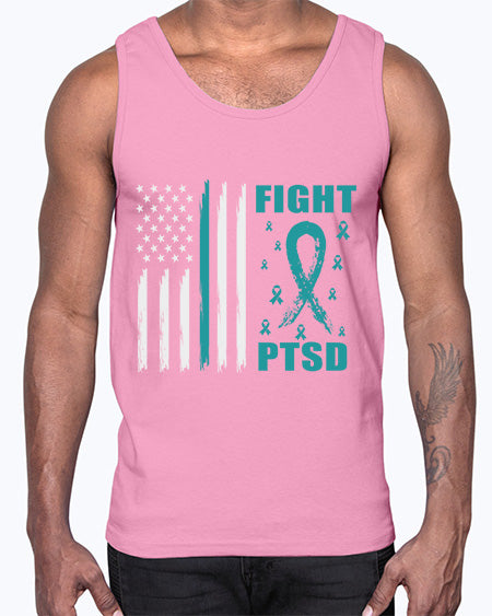 Fight PTSD Awareness American Flag 24#- PTSD- Cotton Tank