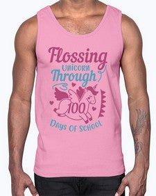 Flossing Unicorn Through one hundred days Of School 164#- one hundred days- Cotton Tank