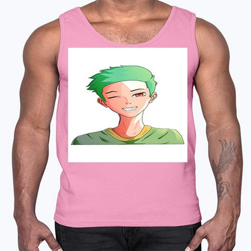 Handsome boy green hair wearing green shirt 35#- anime- Cotton Tank