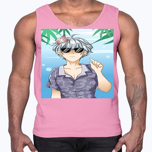 Handsome boy with sunglasses on the beach in summer holiday 44#- anime- Cotton Tank