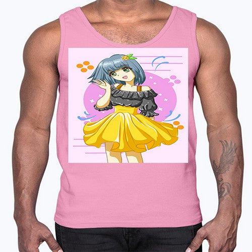 Happy and funny girl with black yellow dress in summer 41#- anime- Cotton Tank