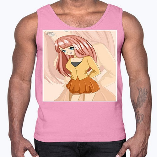 Happy beautiful and cute girl pink long hair 5#- anime- Cotton Tank