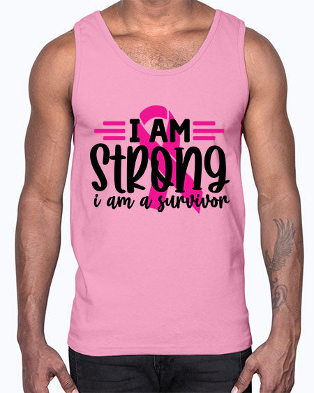 I Am Strong I Am a Survivor 20#- breast cancer- Cotton Tank