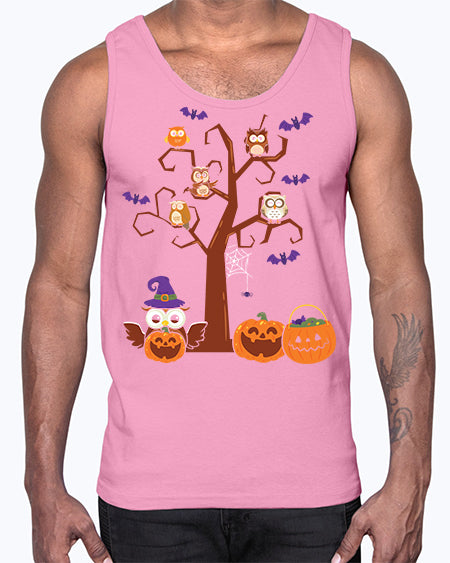 Owl With Pumpkin Halloween Tree A TurtleRabbit 16#- owl- Cotton Tank