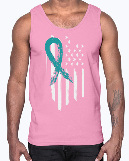 PTSD Teal Ribbon Distressed US 7#- PTSD- Cotton Tank