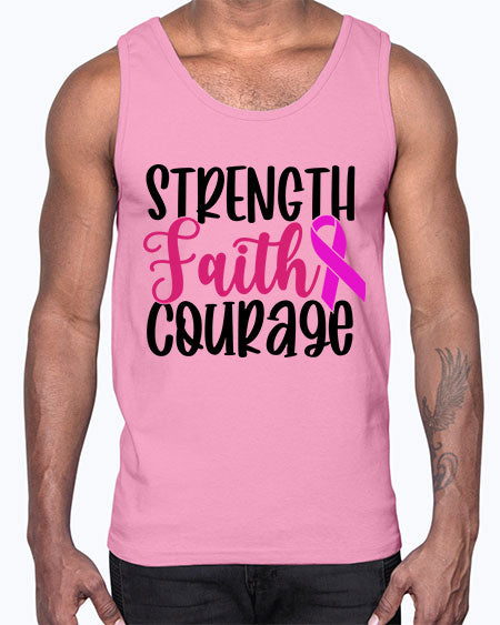 Strength Faith Courage 7#- breast cancer- Cotton Tank