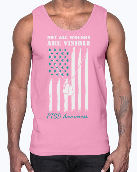 Teal Ribbon Not All Wounds 6#- PTSD- Cotton Tank