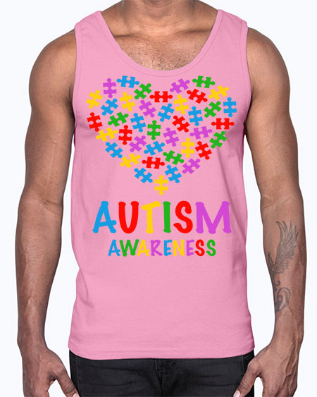 autism awareness heart love puzzle 15#- autism- Cotton Tank