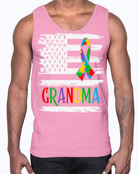 autism grandma american flag 31#- autism- Cotton Tank