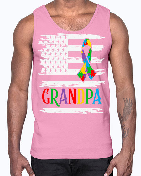 autism grandpa american flag 39#- autism- Cotton Tank