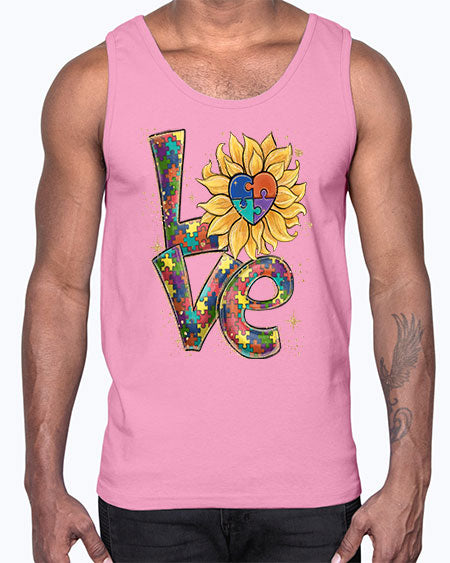 autism love sunflower- autism- Cotton Tank