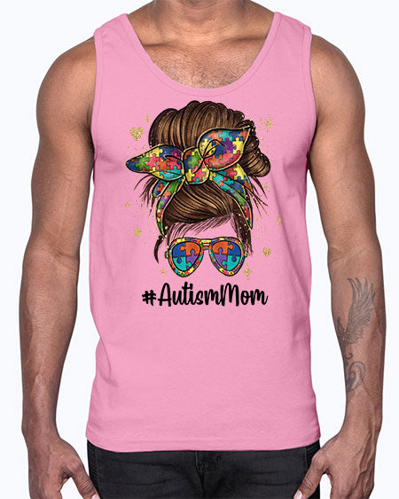 autism mom 3#- autism- Cotton Tank