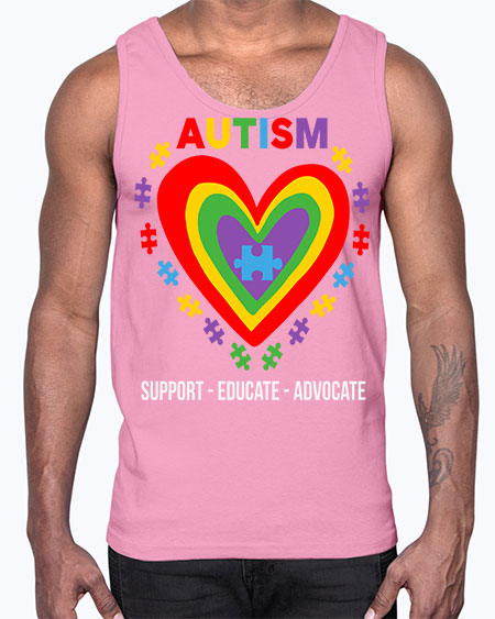 autism support educate 55#- autism- Cotton Tank