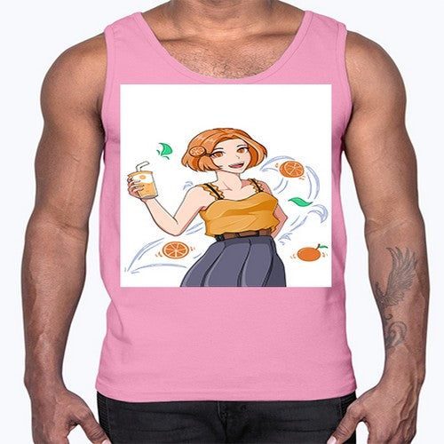 cute anime summer girl with orange juice28#- anime- Cotton Tank