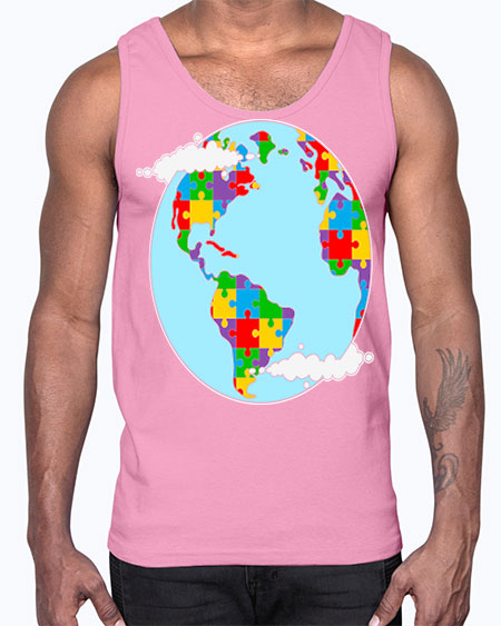 earth autism awareness heart puzzle 83#- autism- Cotton Tank