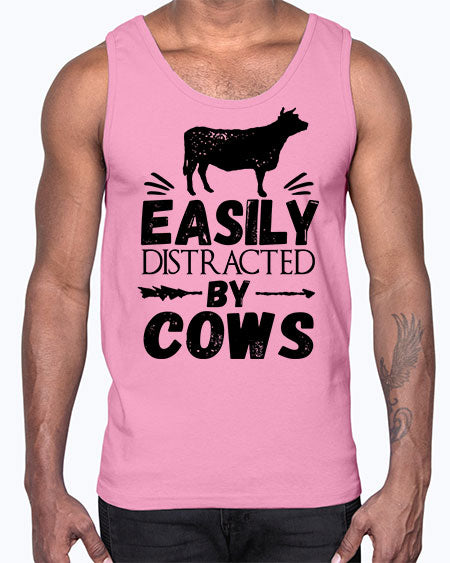 easily distracted by cows- cow- Cotton Tank