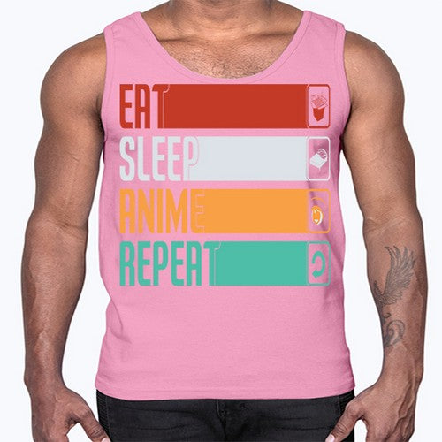 eat sleep anime repeat225#- anime- Cotton Tank