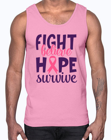 fight believe hope survive Style 13#- breast cancer- Cotton Tank