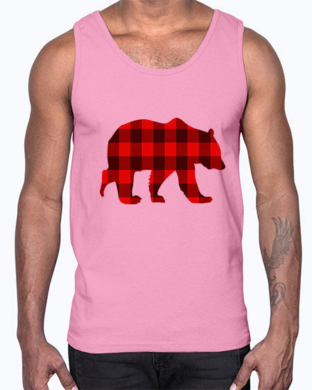 plaid bear 227#- bears - animals- Cotton Tank