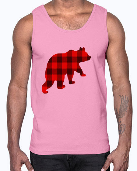 plaid bear 229#- bears - animals- Cotton Tank