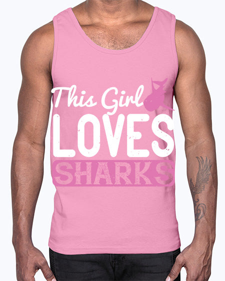 this girl loves sharks Style 12#- shark-fish- Cotton Tank