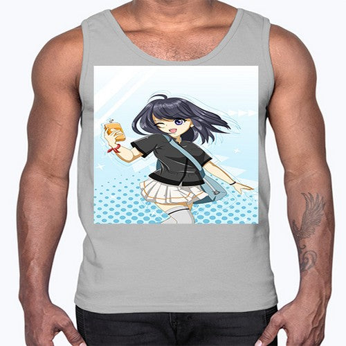 Cute and happy student girl with banana milk 4#- anime- Cotton Tank