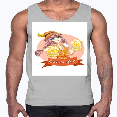 Cute and happy woman celebrating oktoberfest with beer 177#- anime- Cotton Tank