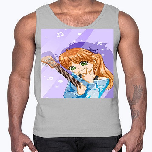 Cute and soft girl with guitar 53#- anime- Cotton Tank