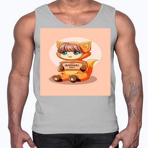 Cute girl with animal costume in animal day text 137#- anime- Cotton Tank