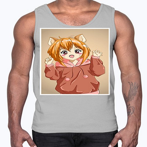 Cute little girl with accessories cat cartoon 170#- anime- Cotton Tank
