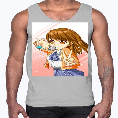 Cute teenage student girl singing song 47#- anime- Cotton Tank