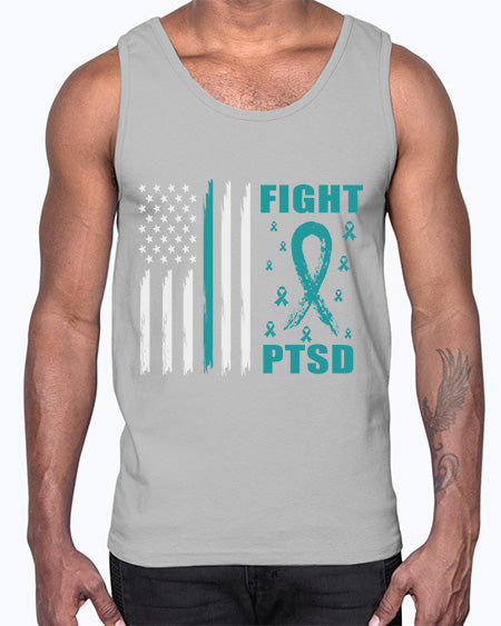 Fight PTSD Awareness American Flag 24#- PTSD- Cotton Tank