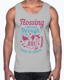 Flossing Unicorn Through one hundred days Of School 164#- one hundred days- Cotton Tank