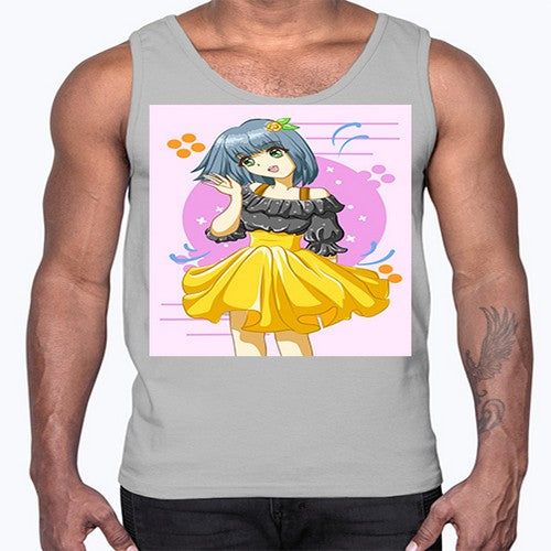Happy and funny girl with black yellow dress in summer 41#- anime- Cotton Tank