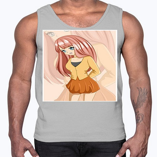 Happy beautiful and cute girl pink long hair 5#- anime- Cotton Tank