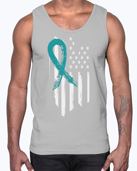 PTSD Teal Ribbon Distressed US 7#- PTSD- Cotton Tank