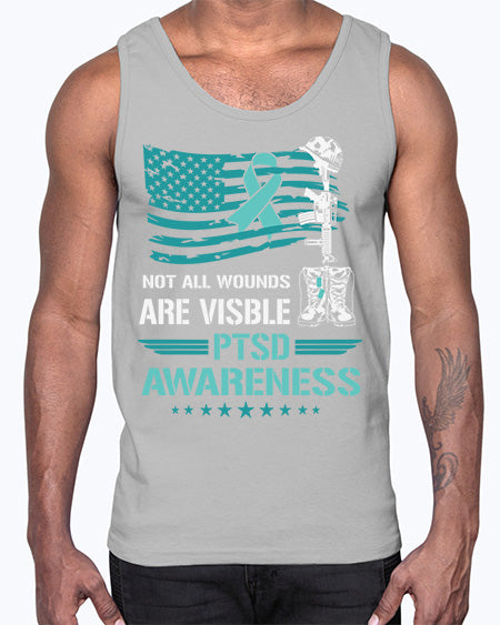 Patriotic Military PTSD Awareness 13#- PTSD- Cotton Tank