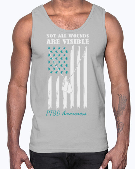Teal Ribbon Not All Wounds 6#- PTSD- Cotton Tank