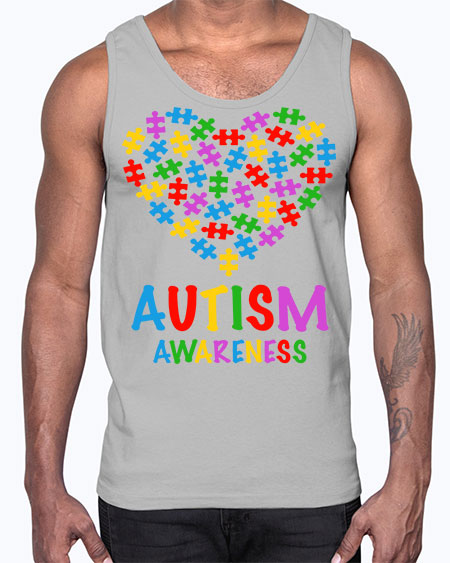 autism awareness heart love puzzle 15#- autism- Cotton Tank