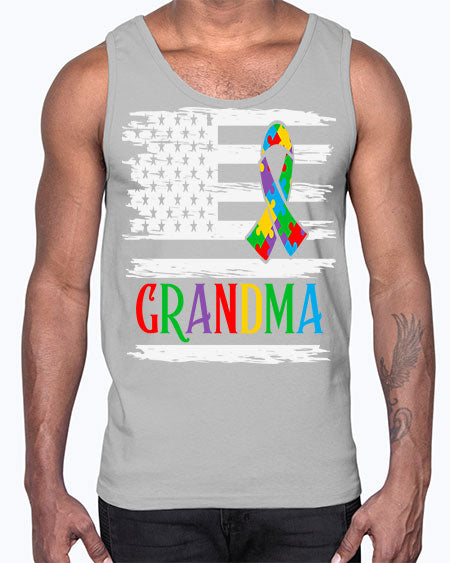 autism grandma american flag 31#- autism- Cotton Tank