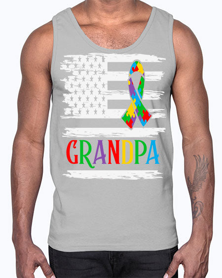 autism grandpa american flag 39#- autism- Cotton Tank