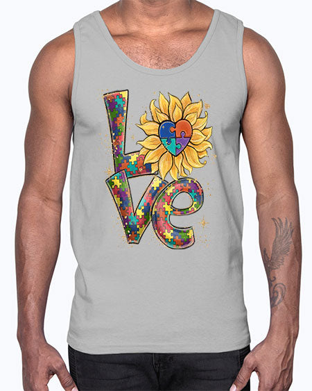 autism love sunflower- autism- Cotton Tank