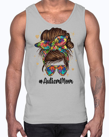 autism mom 3#- autism- Cotton Tank