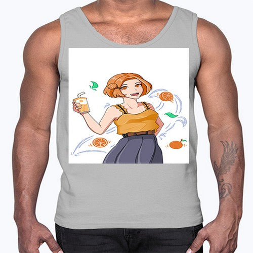 cute anime summer girl with orange juice28#- anime- Cotton Tank